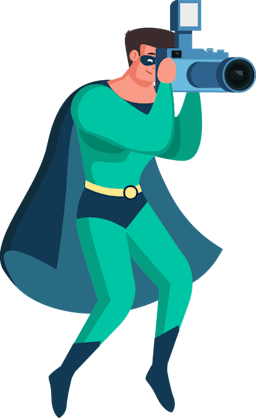 Publer hero with a camera as illustration.