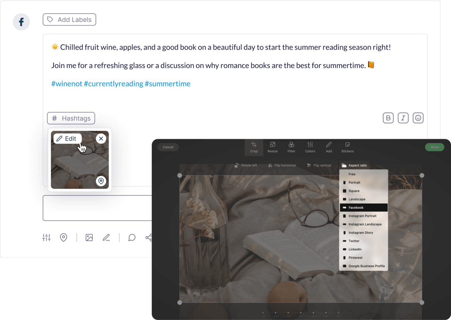 Publer's built-in photo editor